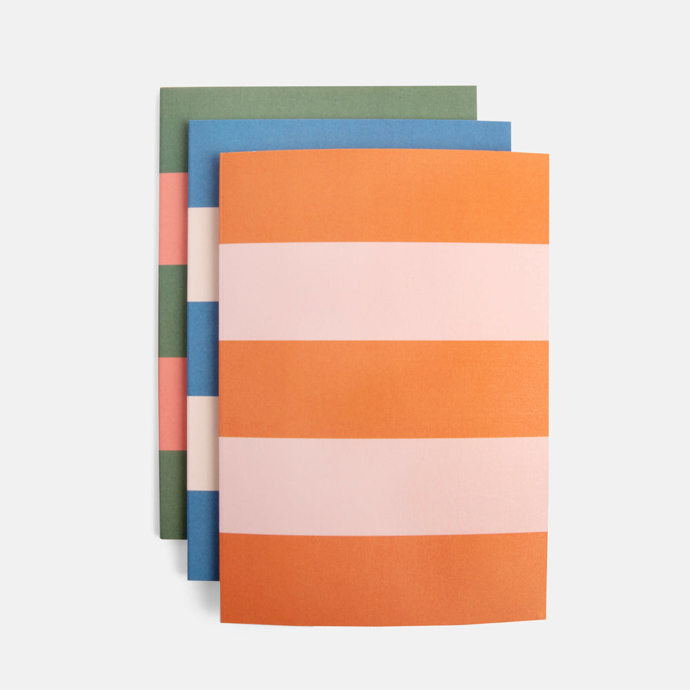 multi coloured stripes set of 3 soft cover notebooks