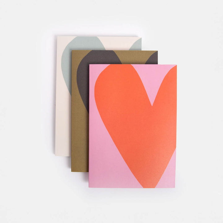 set of 3 colourful heart print soft cover notebooks