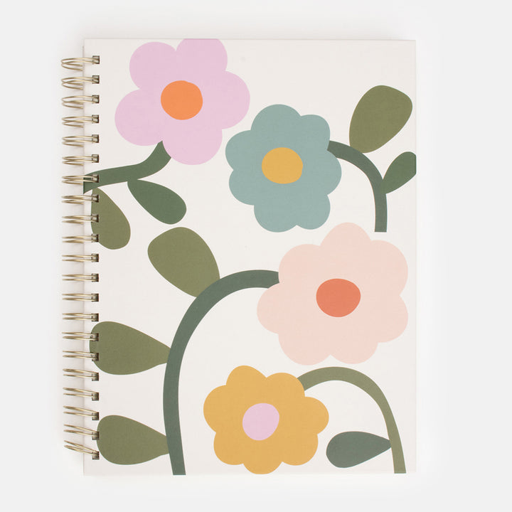 multi coloured floral print spiral bound hardback A4 notebook