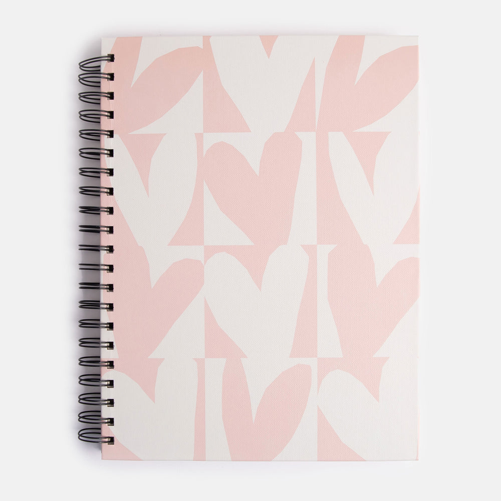 a4 spiral bound hardcover notebook with pink checked hearts print