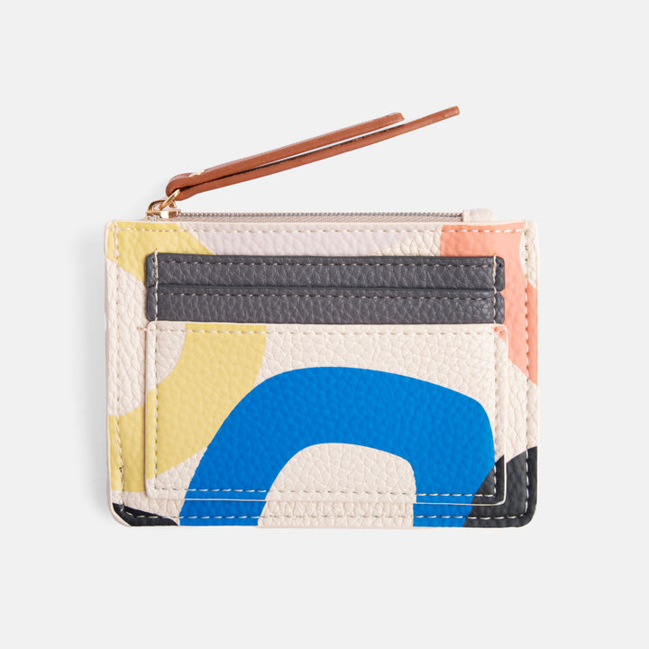 multi coloured loops print leather look patch purse