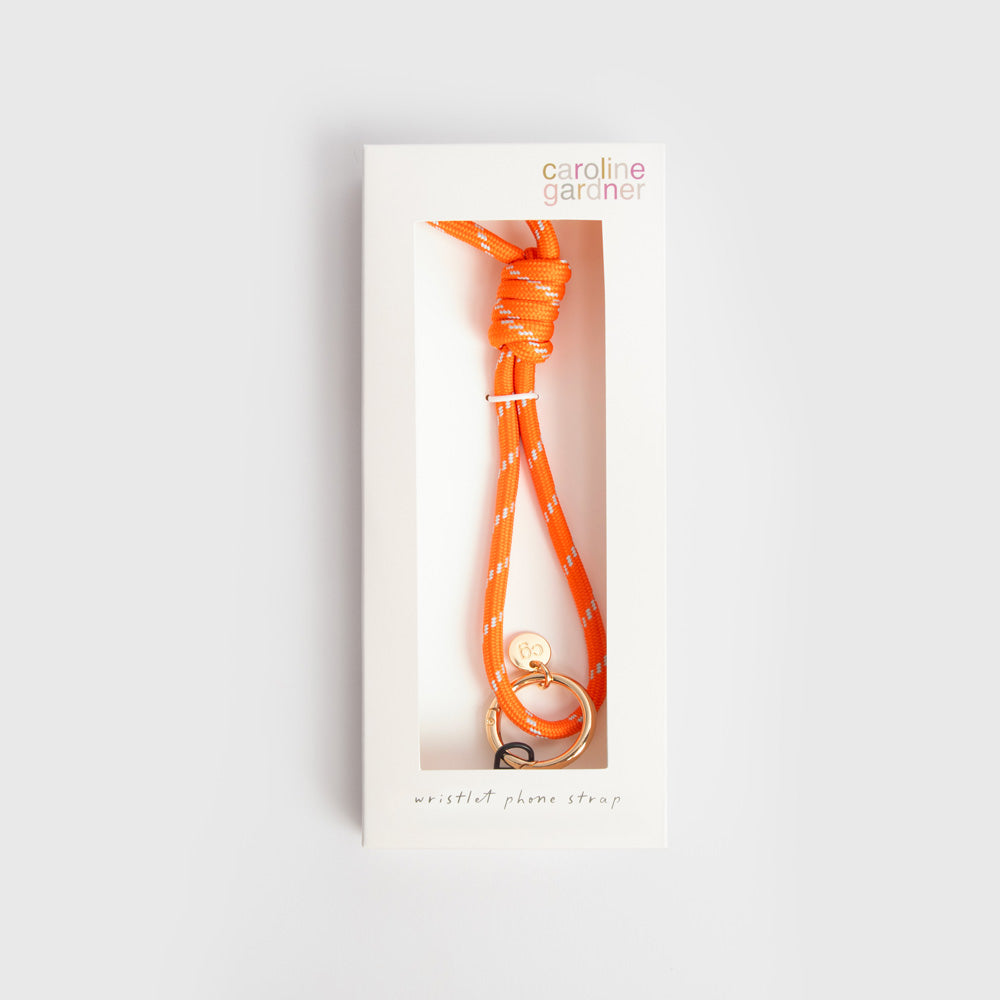 orange & light blue cord short phone strap in 'caroline gardner' branded box