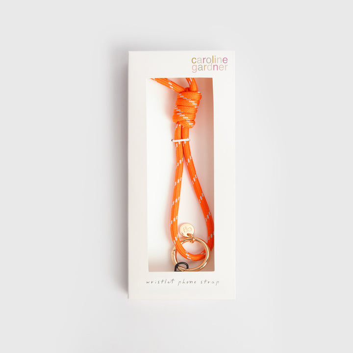 orange & light blue cord short phone strap in 'caroline gardner' branded box