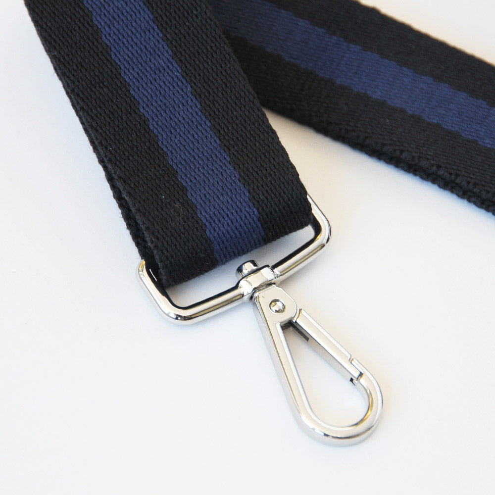 black and navy stripe webbing bag strap