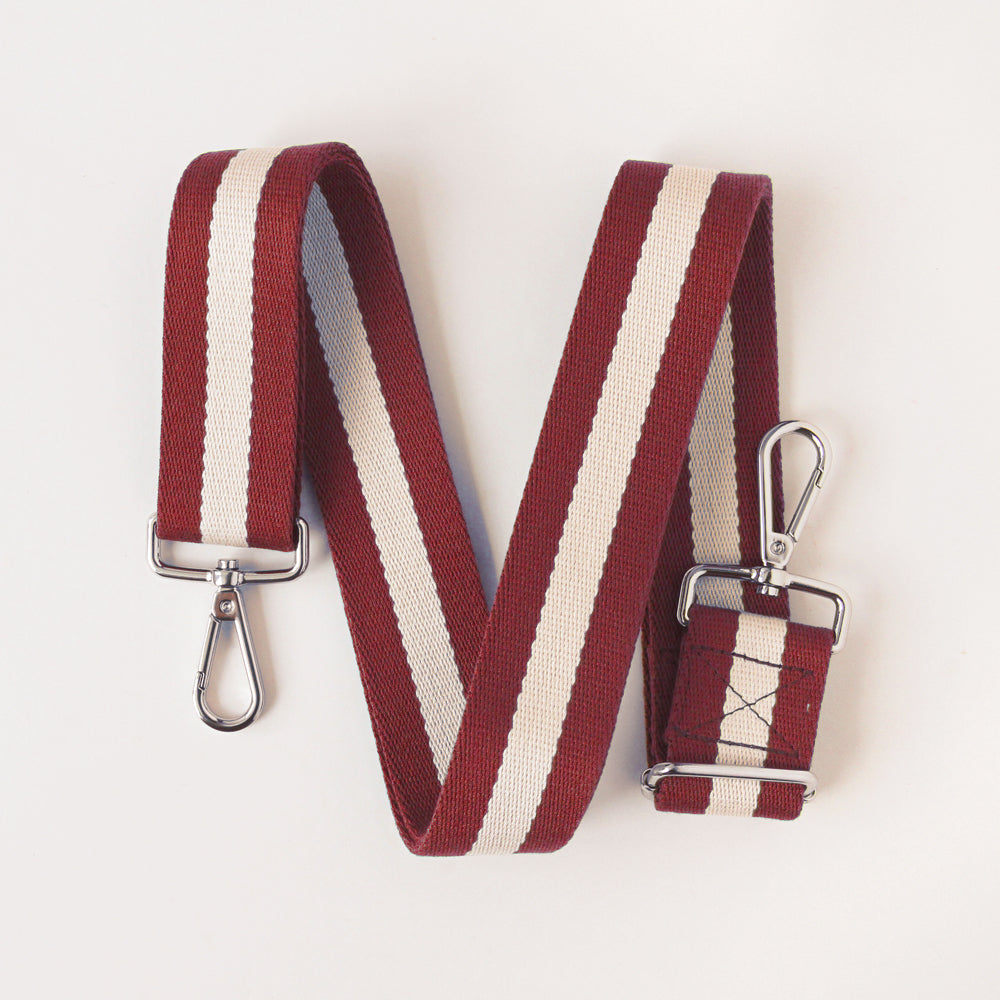 burgundy and cream stripe webbing bag strap