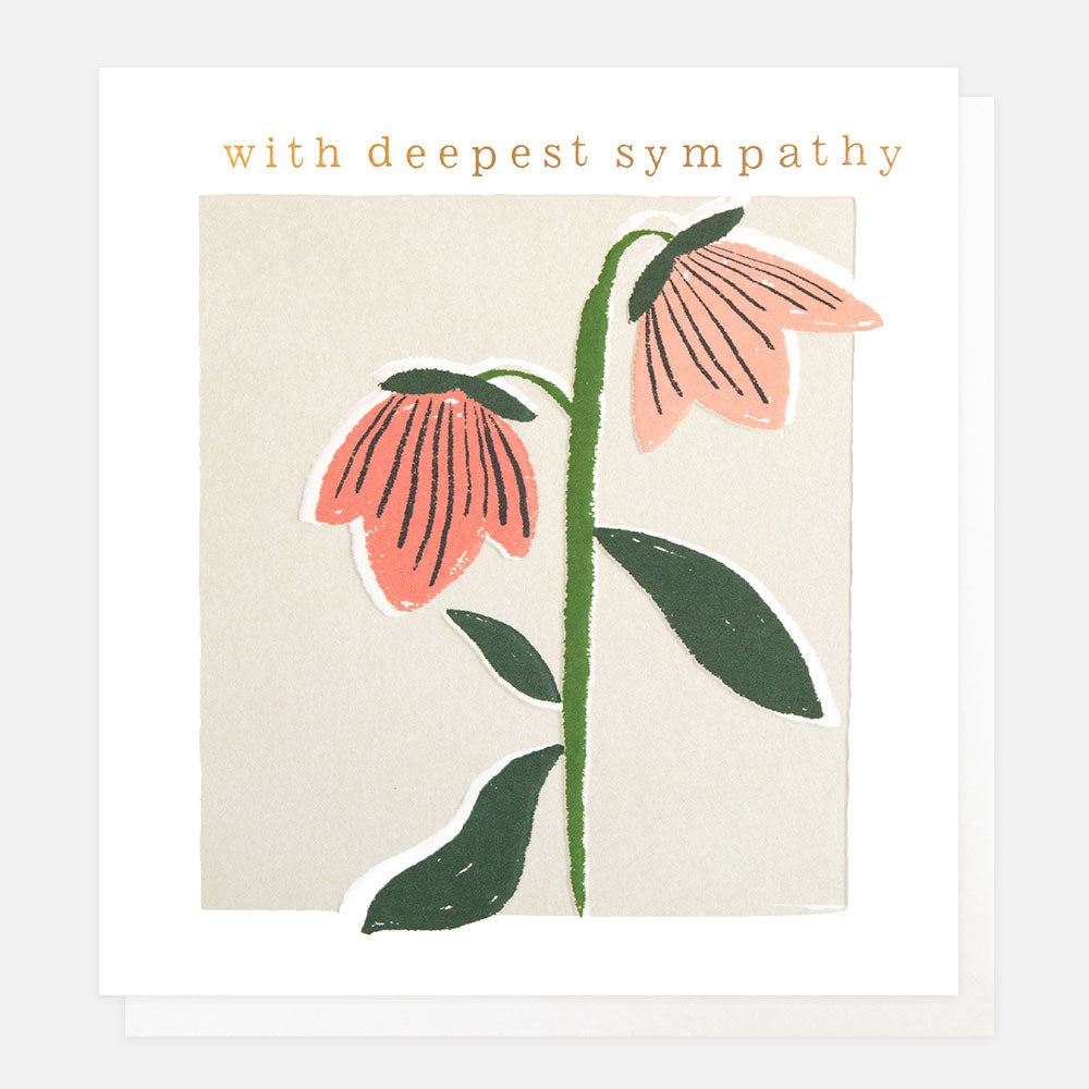 pink flowers with deepest sympathy card