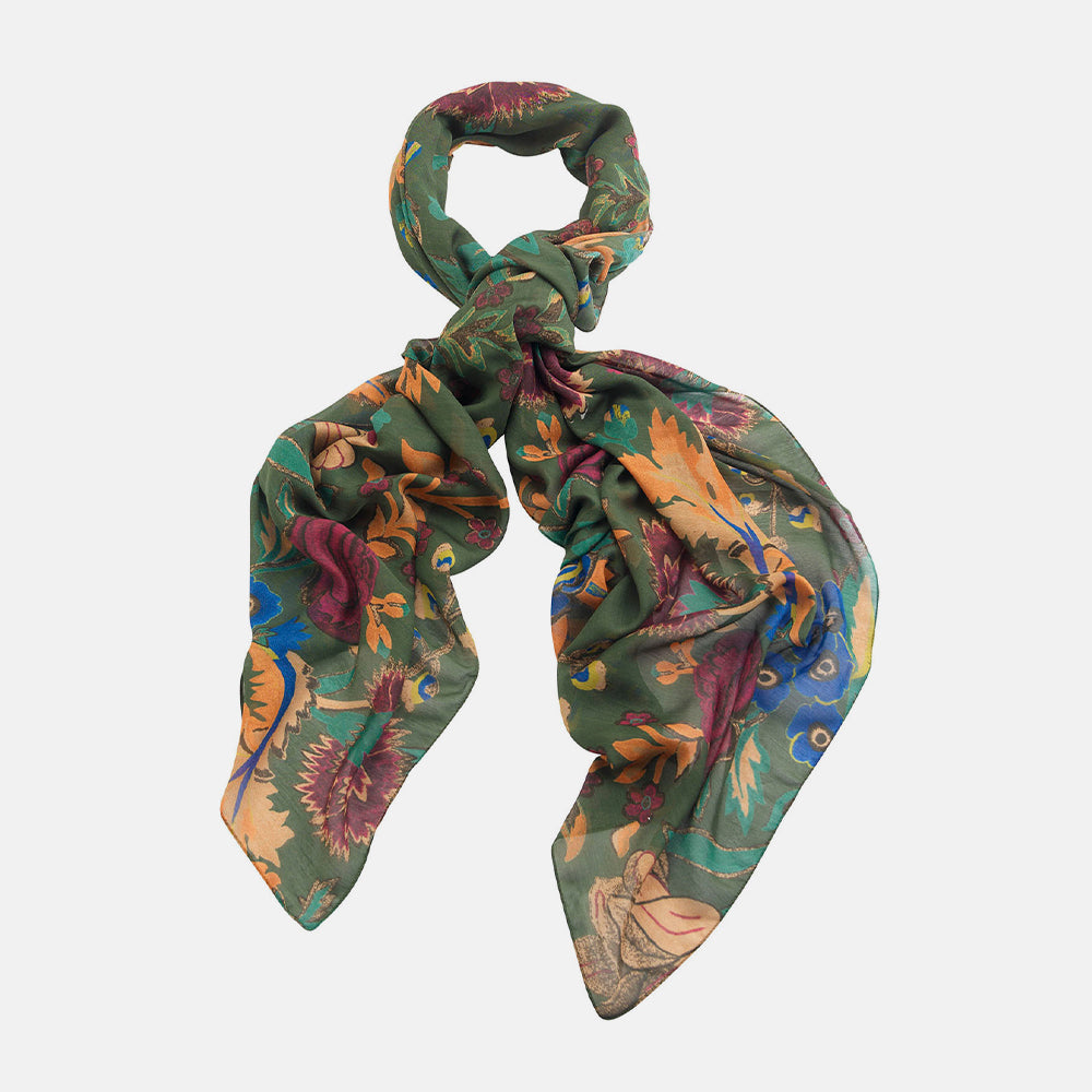 colourful flowers on green background scarf