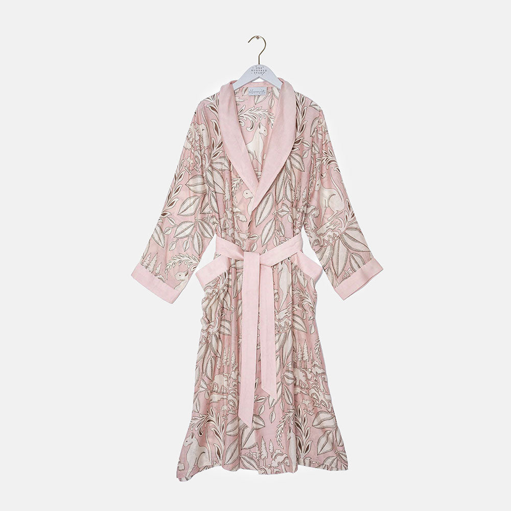 pink sphinx print lightweight dressing gown, made by one hundred stars