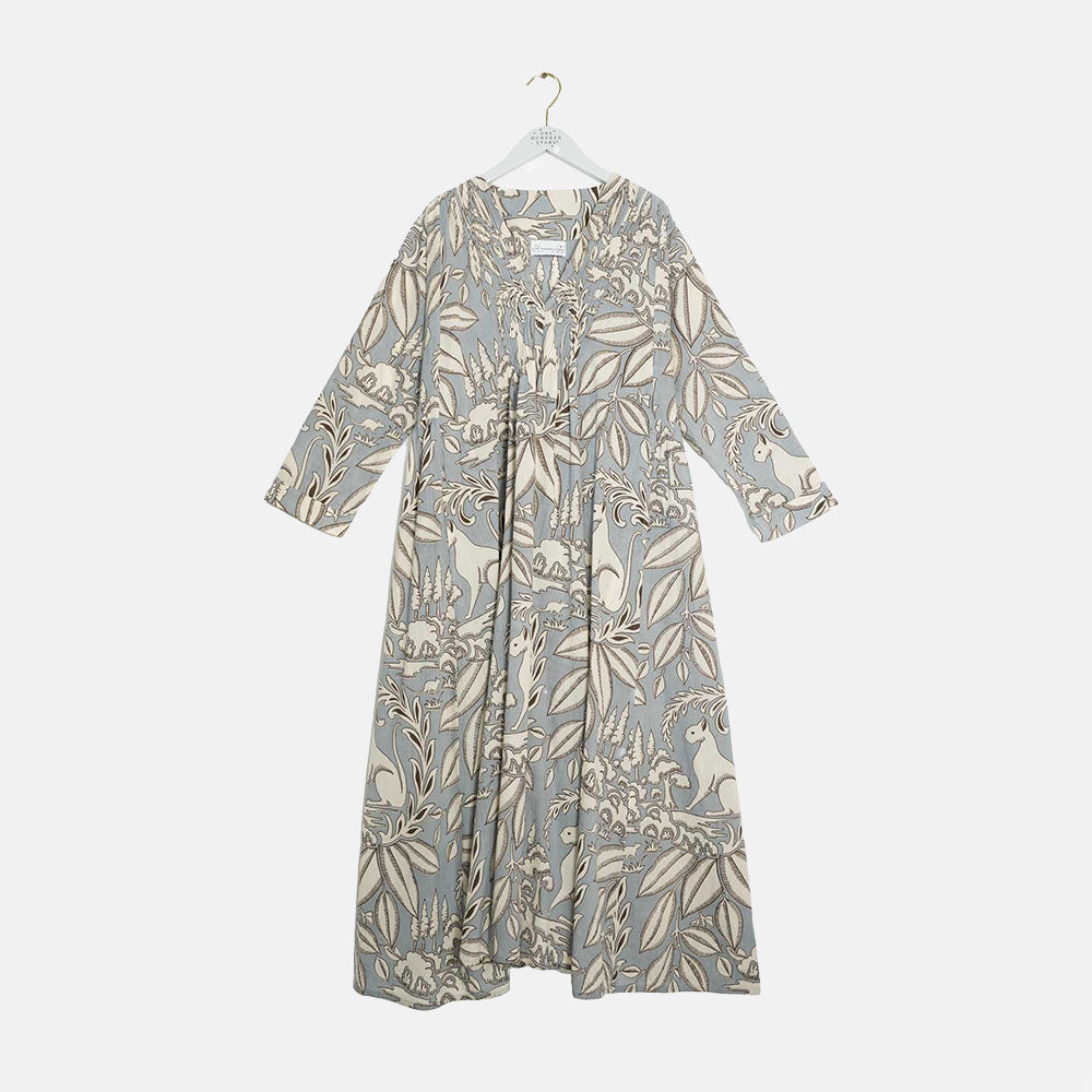 sphinx slate grey pinch pleat dress, made by One Hundred Stars