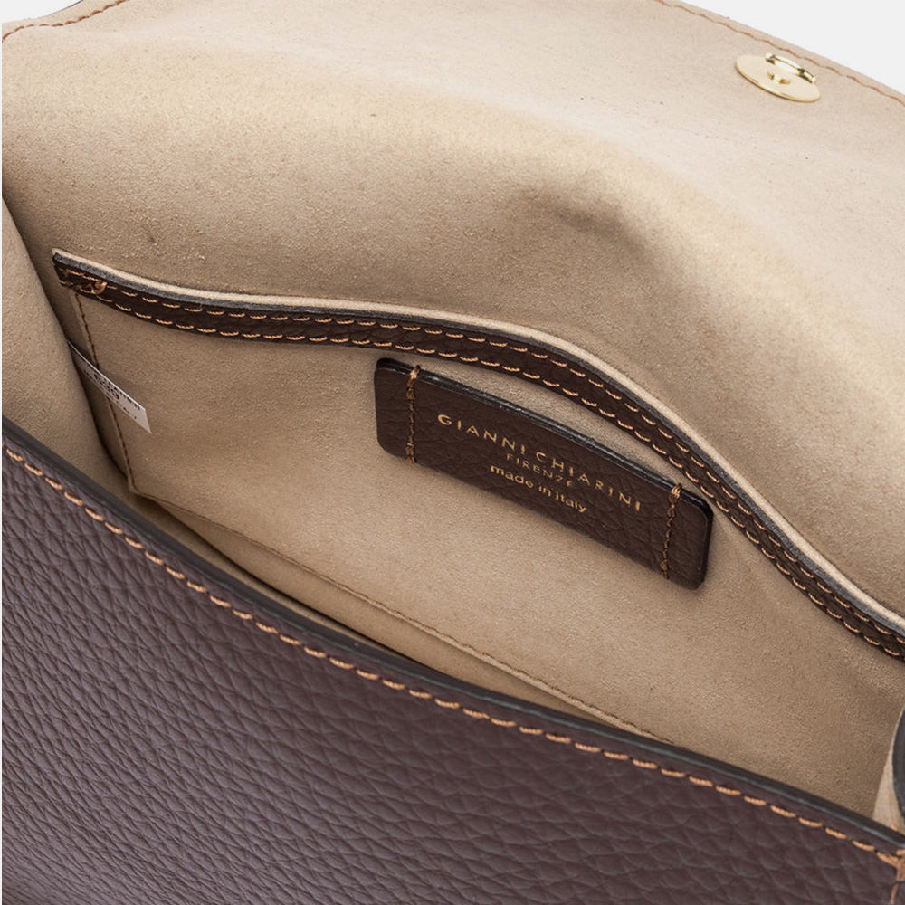 Cognac leather Tara crossbody bag, made in Italy by Gianni Chiarini
