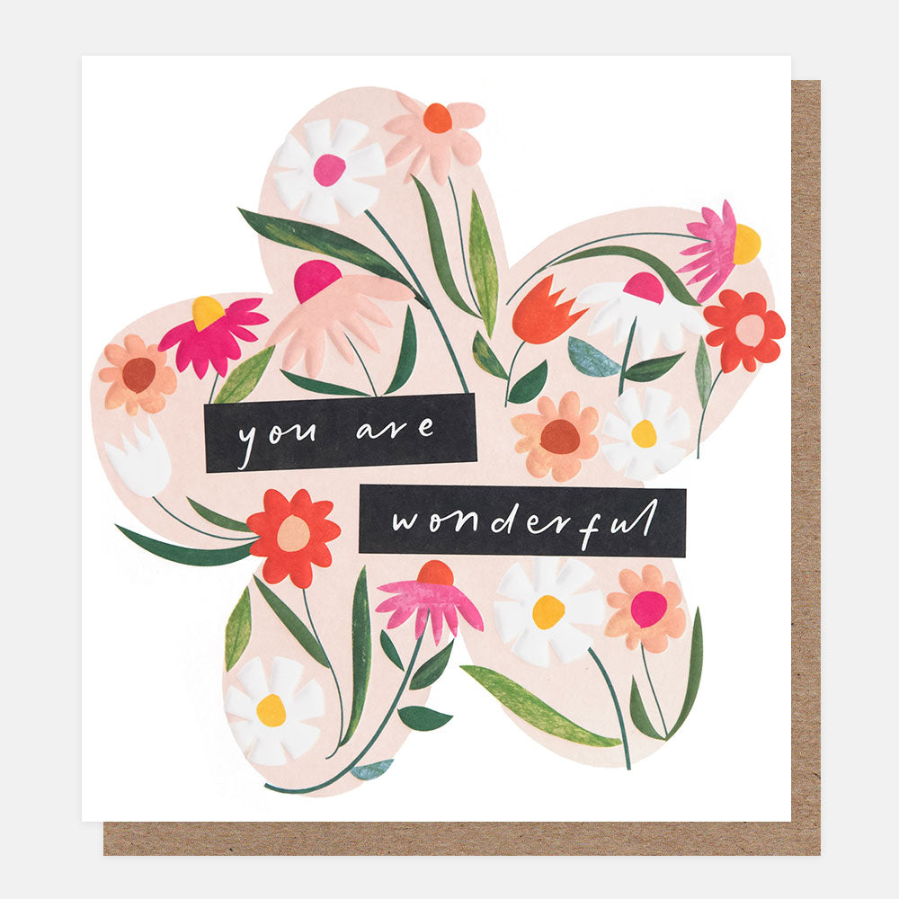 Card with colourful floral design and 'you are wonderful' text on a white background