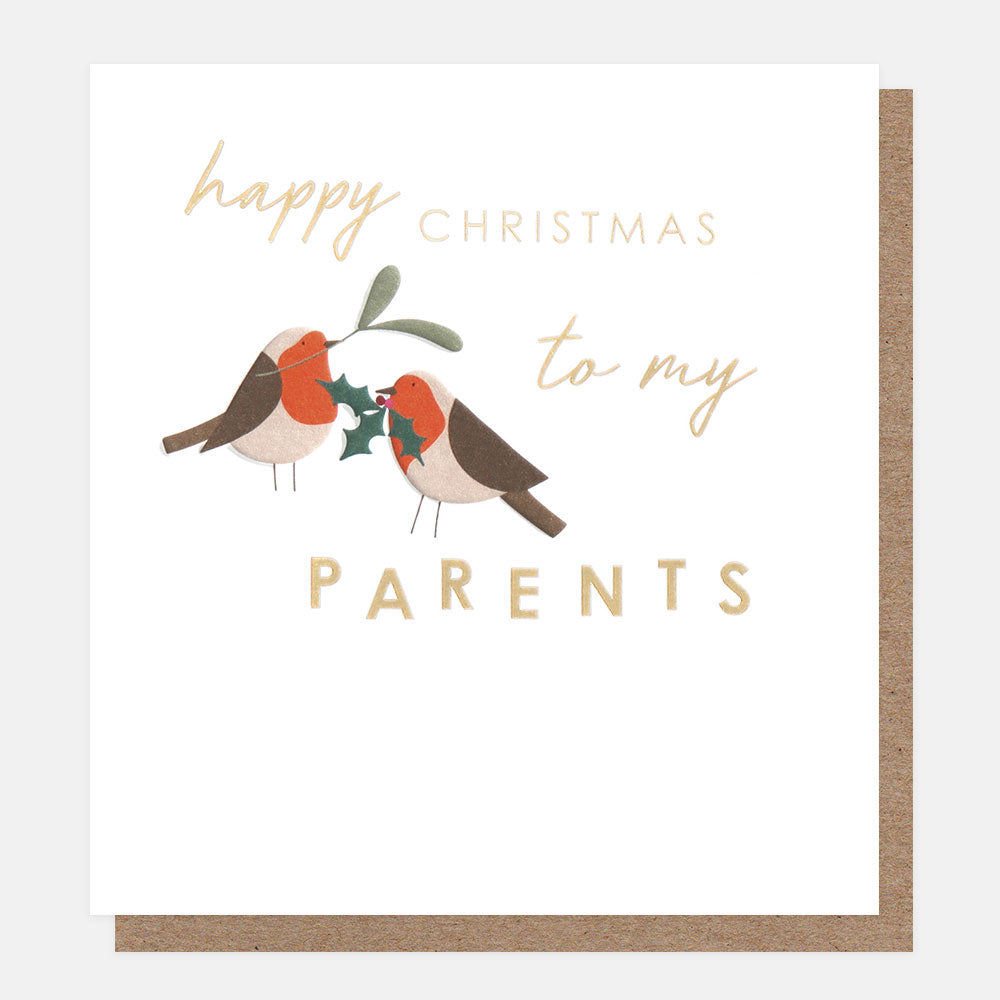 happy christmas to my parents robins and holly card