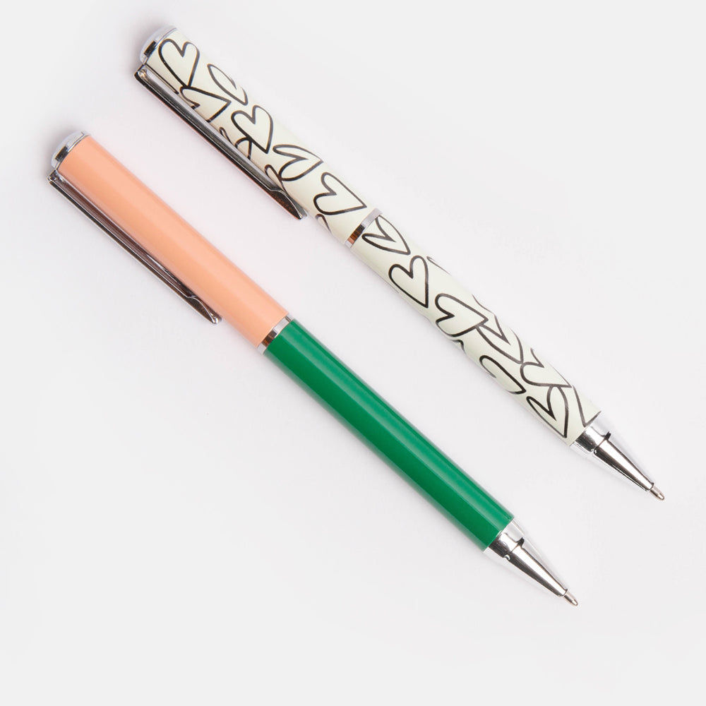 Pink/Green & Hearts Set Of 2 Boxed Pens – Caroline Gardner
