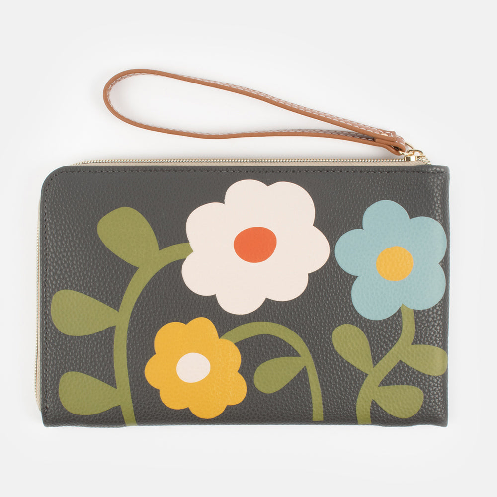 multi coloured floral print leather look travel purse