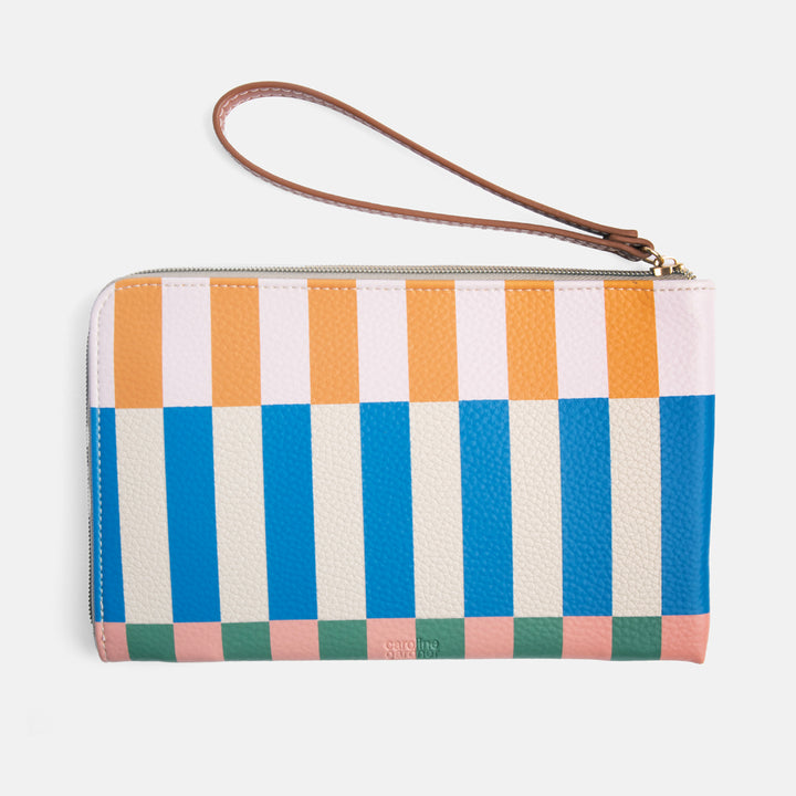 multi coloured stripe leather look travel pouch organiser