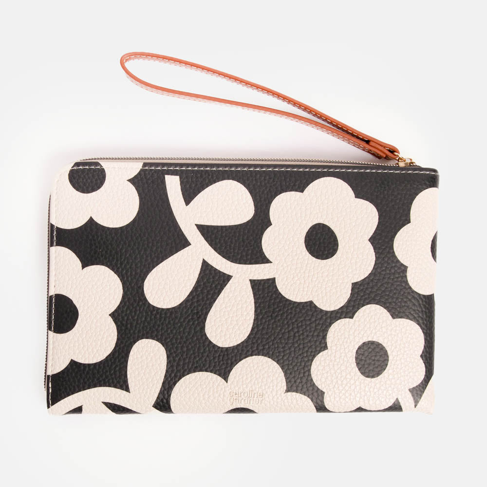 monochrome flower print travel pouch