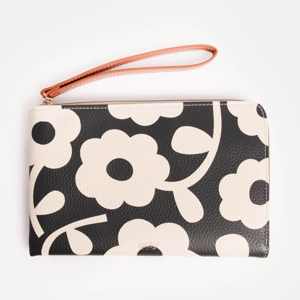 monochrome flower print travel pouch