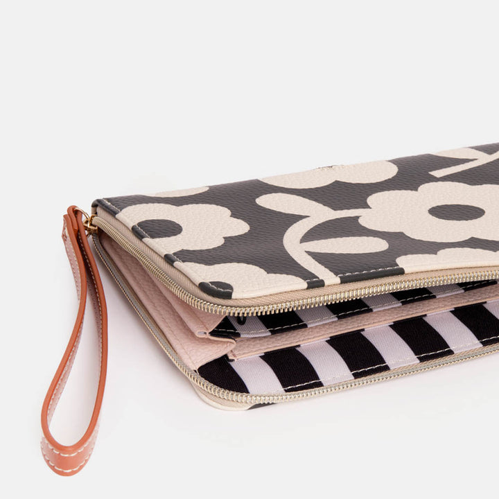 monochrome flower print travel pouch