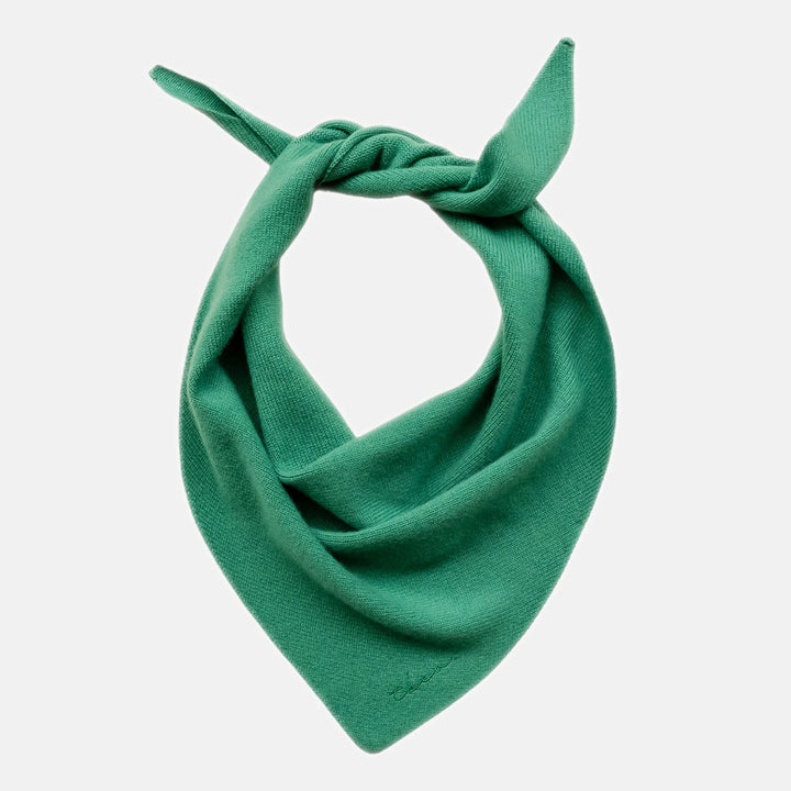 green pure merino wool triangular scarf, made by TBCO