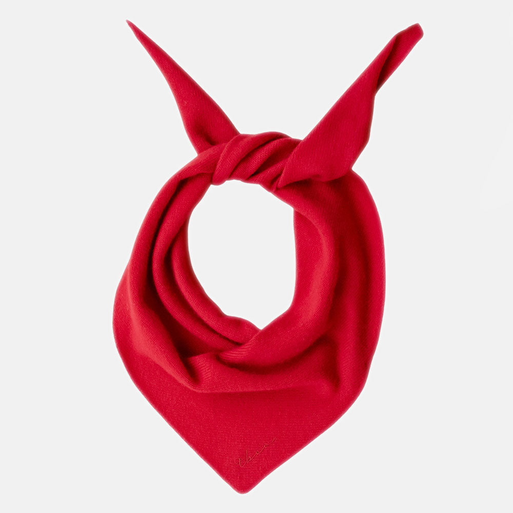 red pure merino triangular scarf, made by TBCO