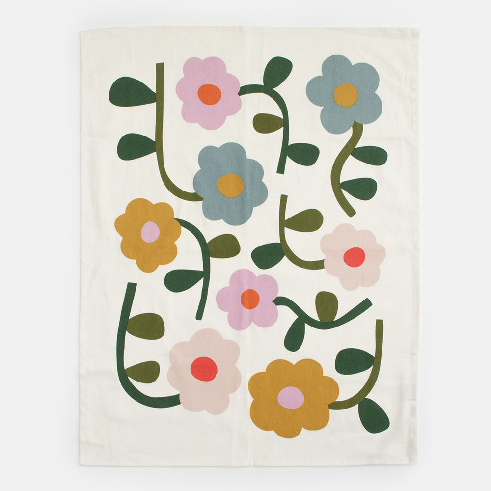 multi coloured floral tea towel