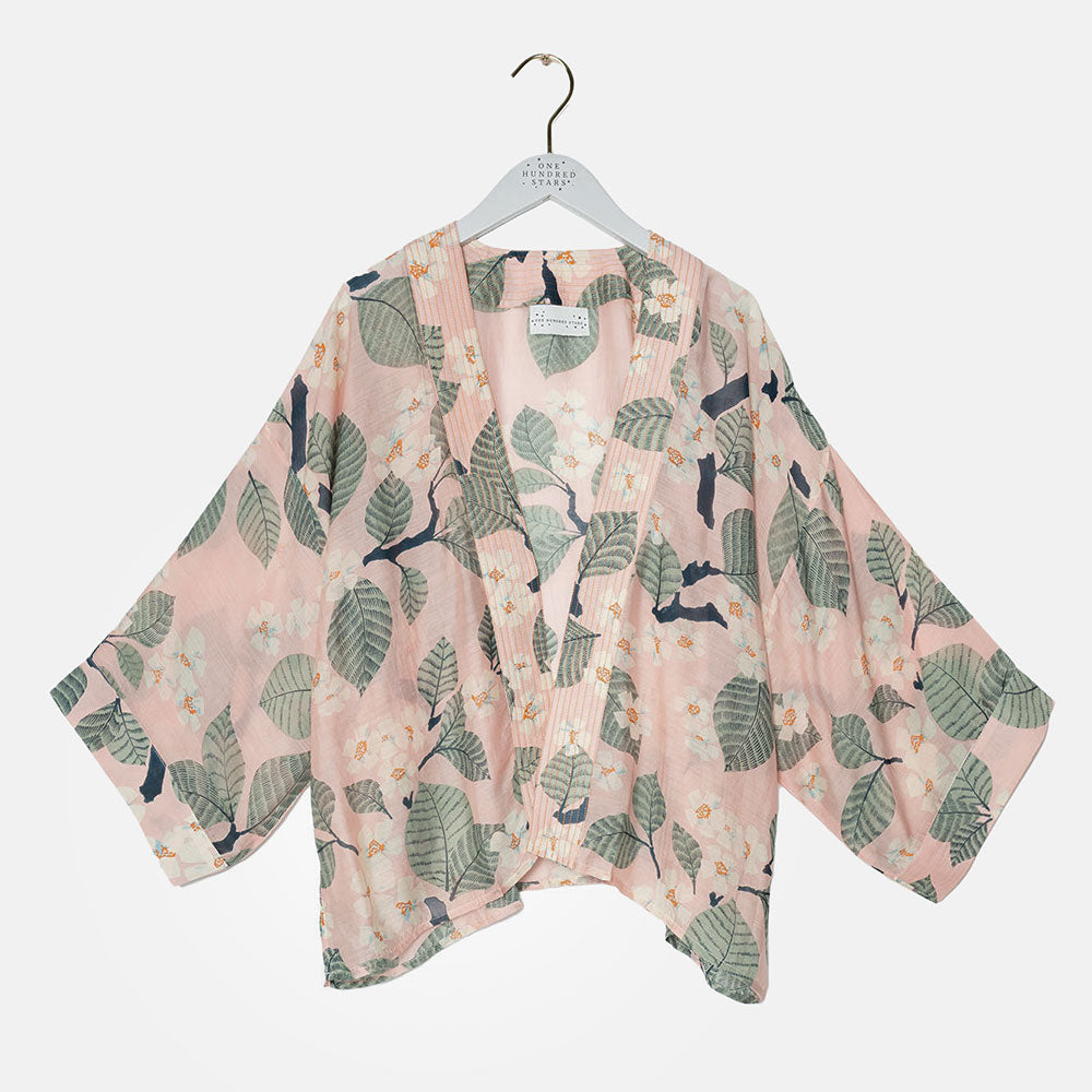 pink tree blossom short kimono jacket, made by one hundred stars