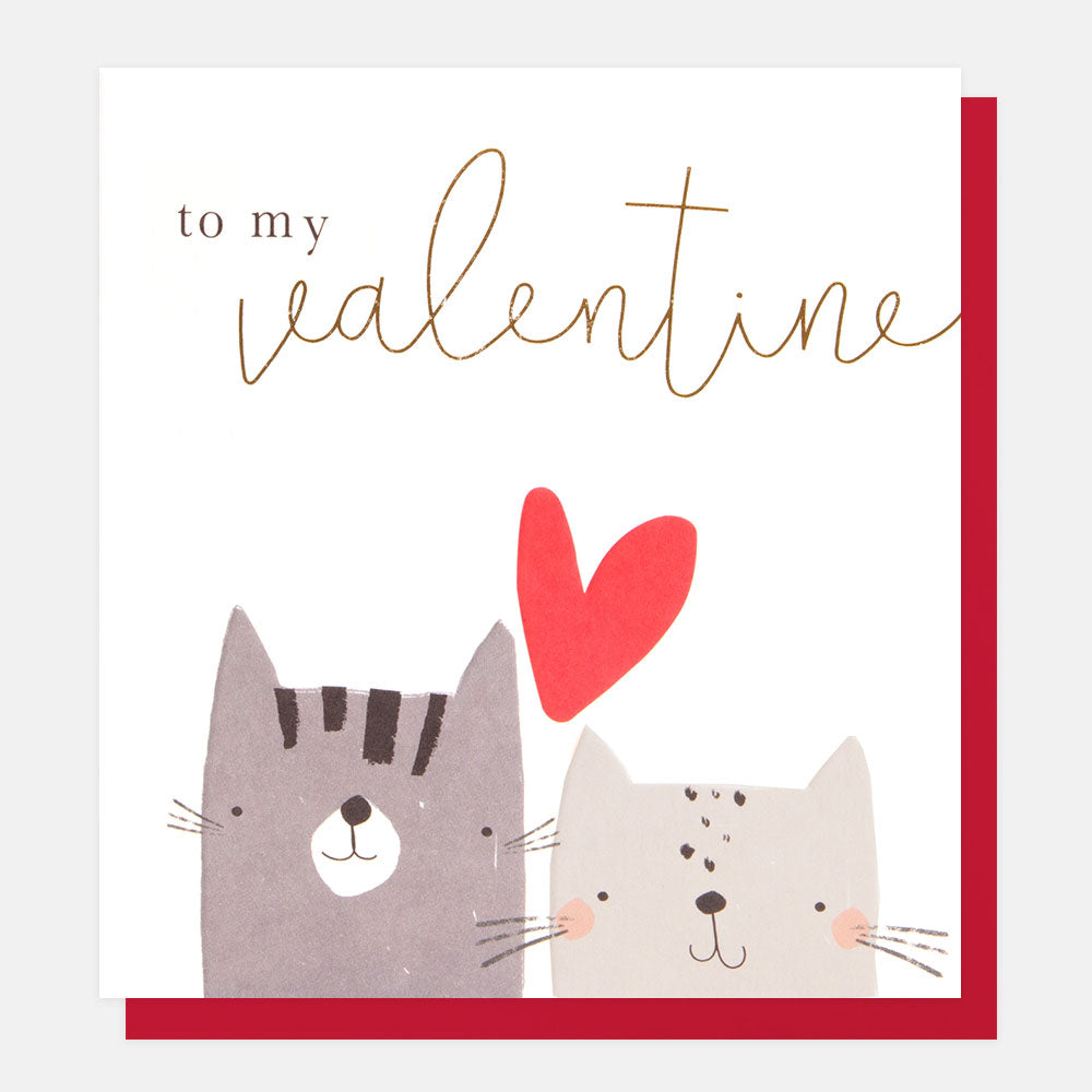 two cats with a red love heart to my valentine valentine's day card