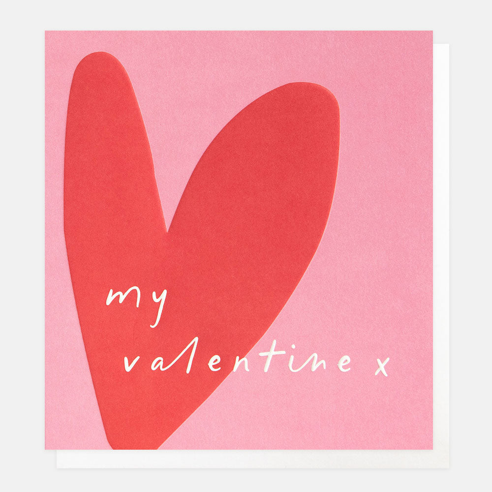 large red heart on a pink background valentines day card with the text 'my valentine x'
