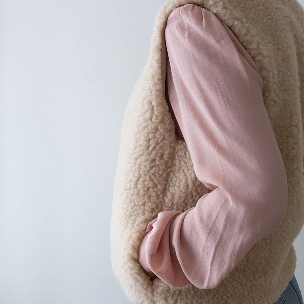 light beige 100% merino wool gilet, made by The Small Home