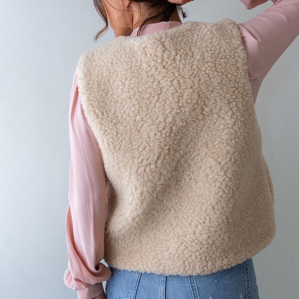 light beige 100% merino wool gilet, made by The Small Home