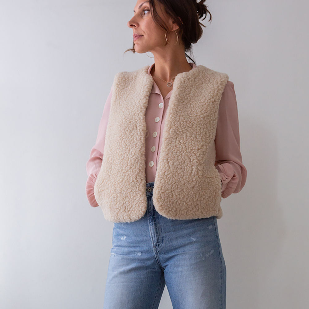 light beige 100% merino wool gilet, made by The Small Home