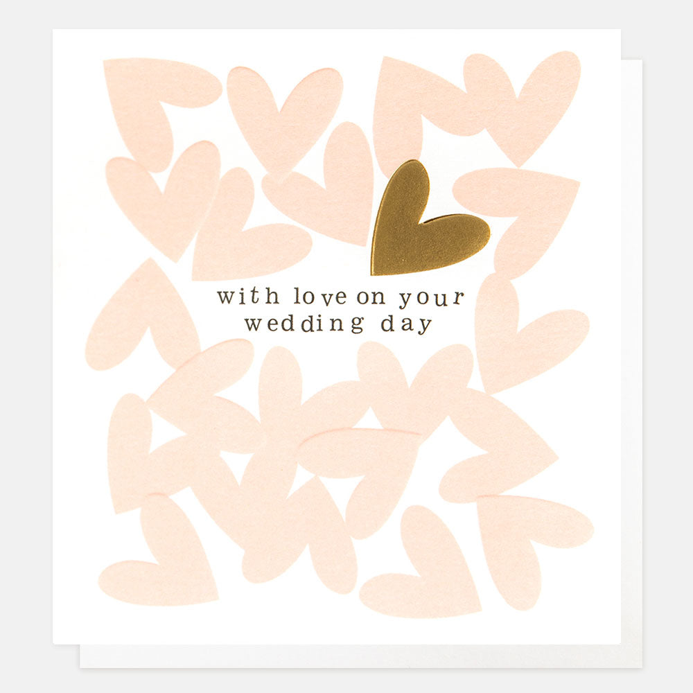 pink and gold hearts 'with love on your wedding day' card