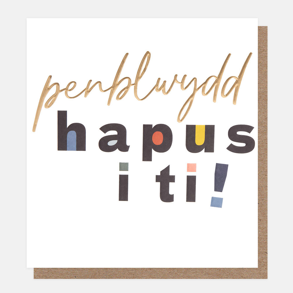 welsh language birthday card featuring bold text on a white background with the words penblwydd hapus i ti