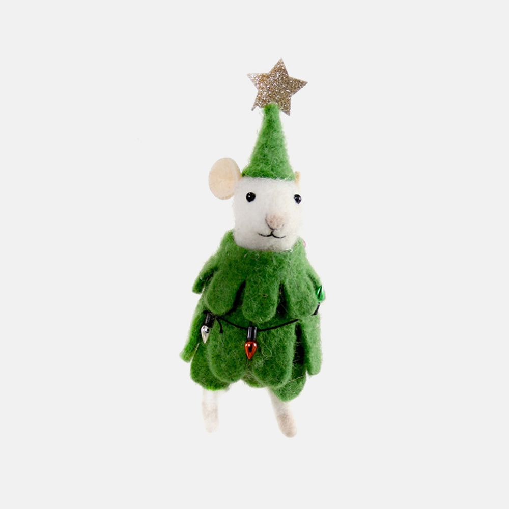 mouse dressed as a Christmas tree felt decoration bauble