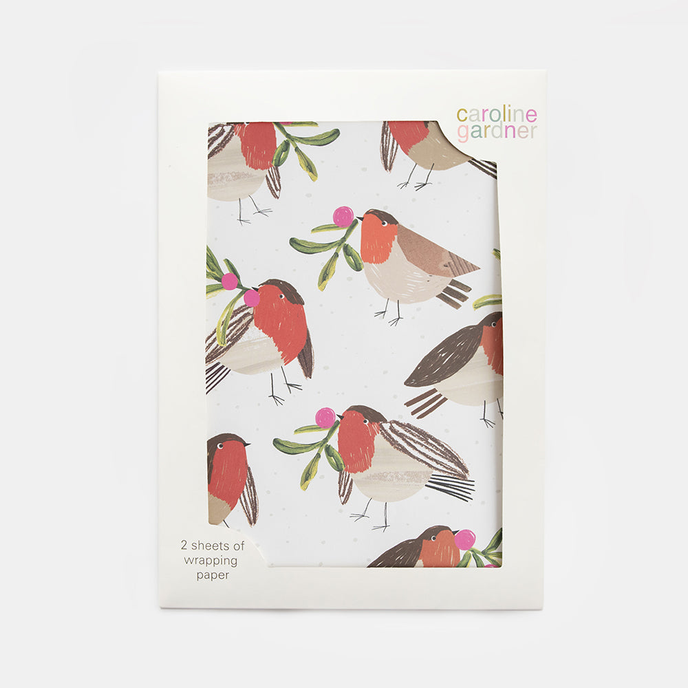 Robins With Mistletoe Wrapping Paper Set of 2 Sheets
