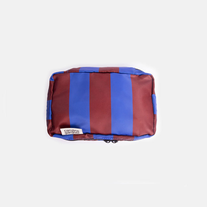 small packing cube in royal blue & burgundy wide stripe design