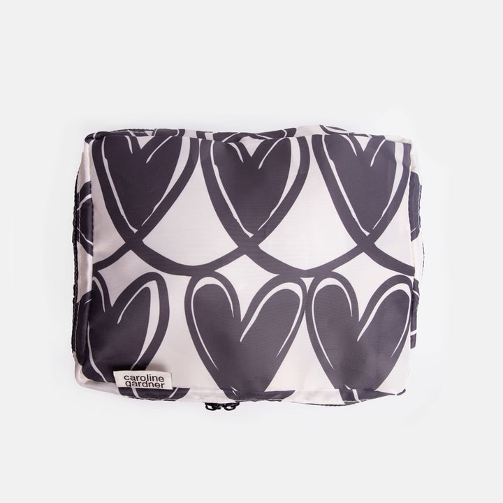 large packing cube in monochrome looped hearts design