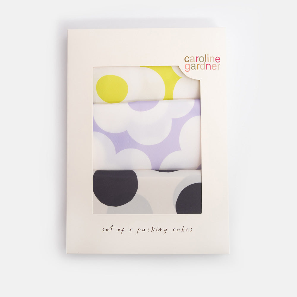 set of 3 packing cubes packaged in 'caroline gardner' branded box