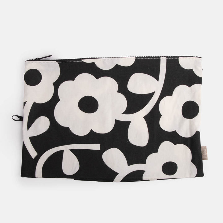 large monochrome flower print cotton travel pouch