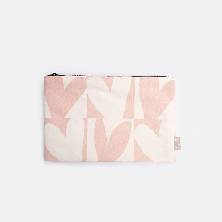 small travel pouch zip bag in pink checkmate heart print