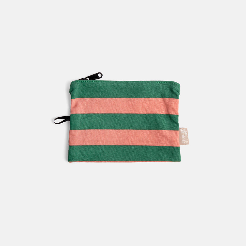 small green & pink stripe travel pouch