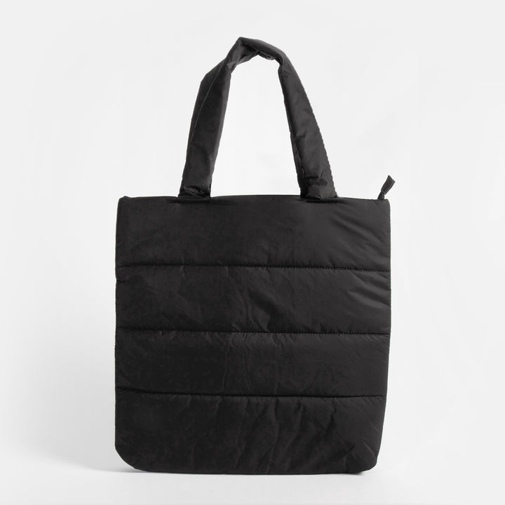 black nylon padded zip top tote shopper bag