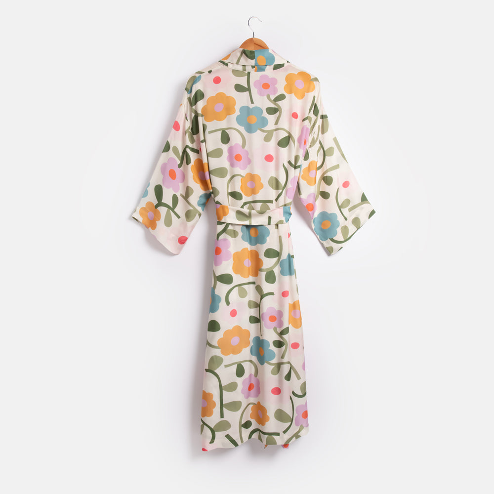women's multi colour flower print viscose dressing gown