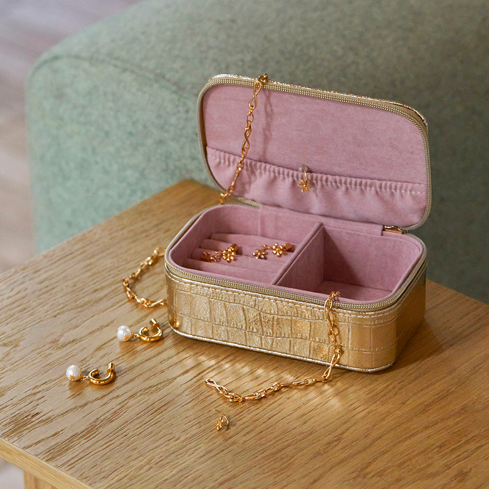 gold crocodile skin textured mini jewellery storage box
