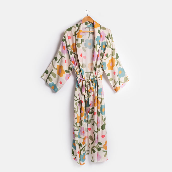 women's multi colour flower print viscose dressing gown