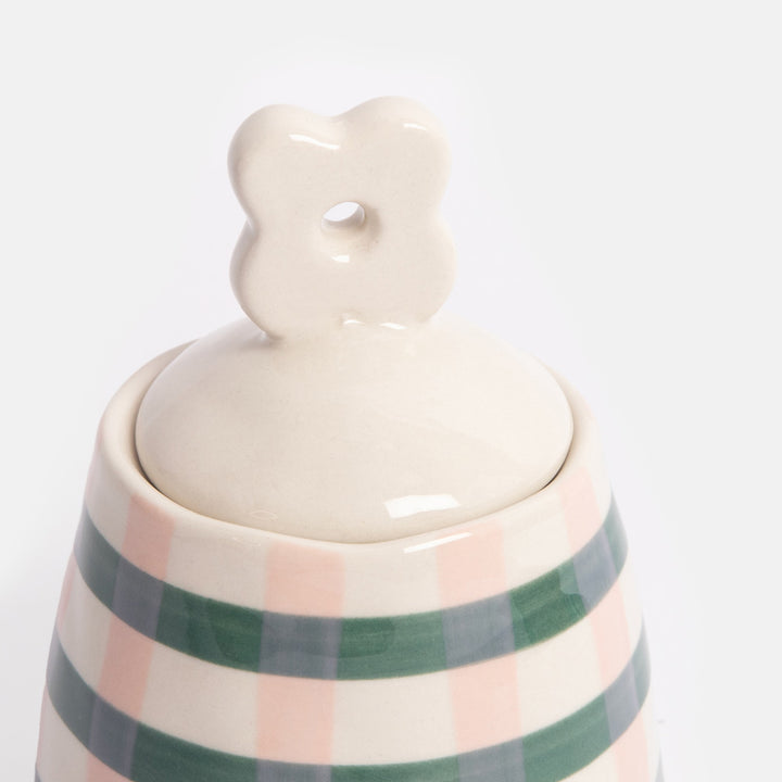 Pink & Green Check Stoneware Pot
