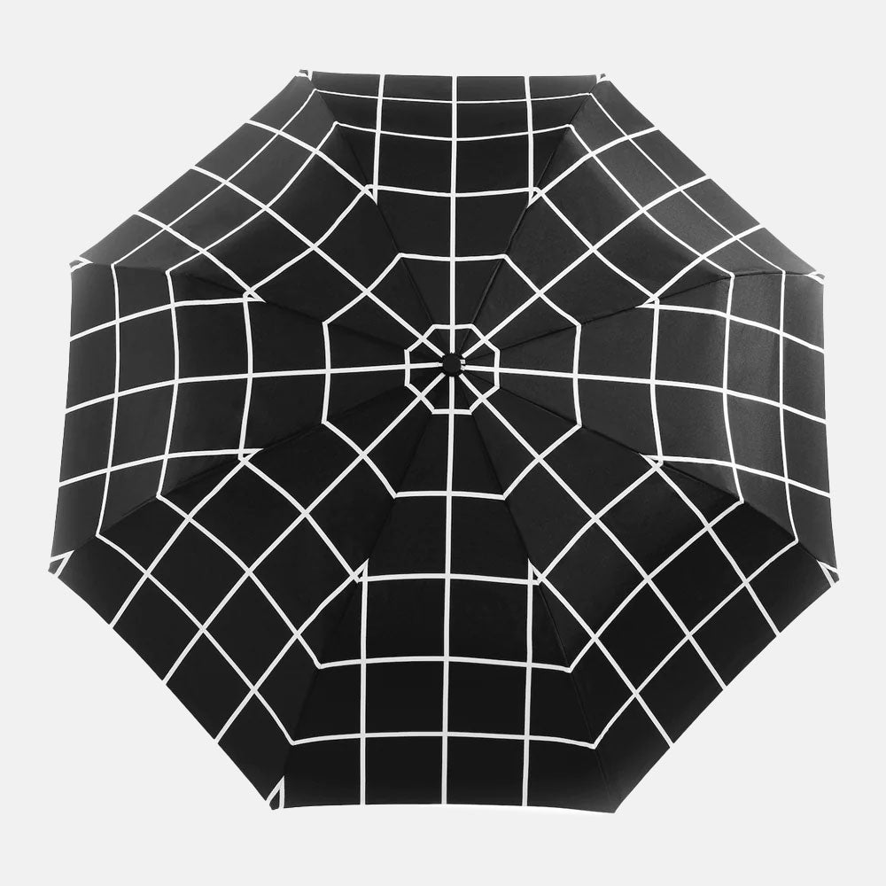 black and white geometric umbrella canopy made from 100% recycled plastic bottles