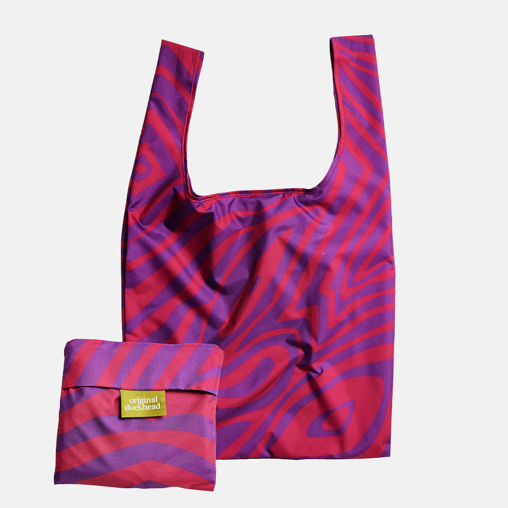 pink and purple swirls recycled plastic eco friendly reusable shopper bag
