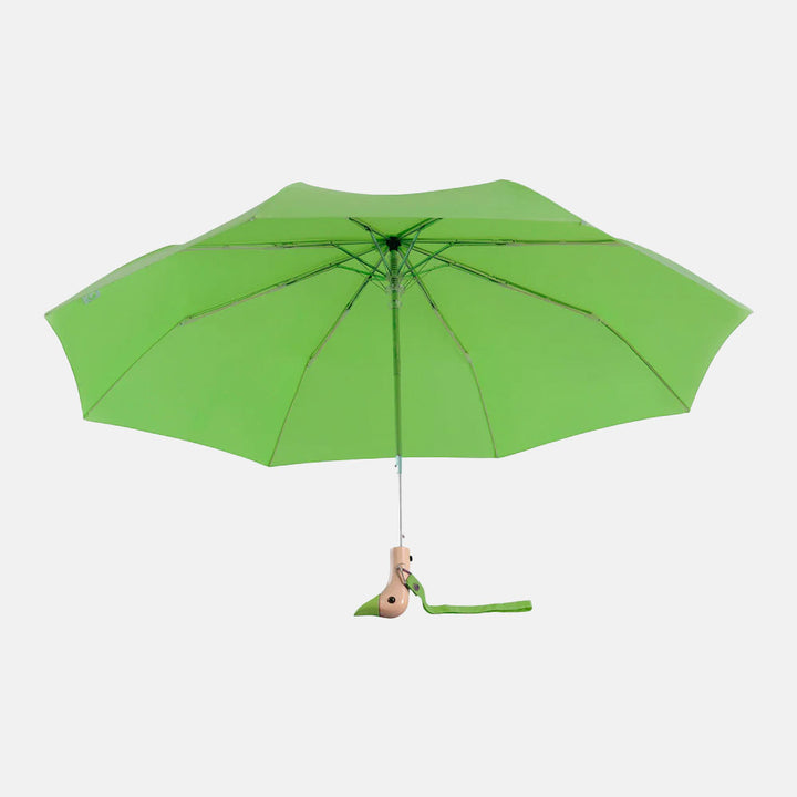 green Duckhead eco-friendly folding umbrella with wood duck head handle
