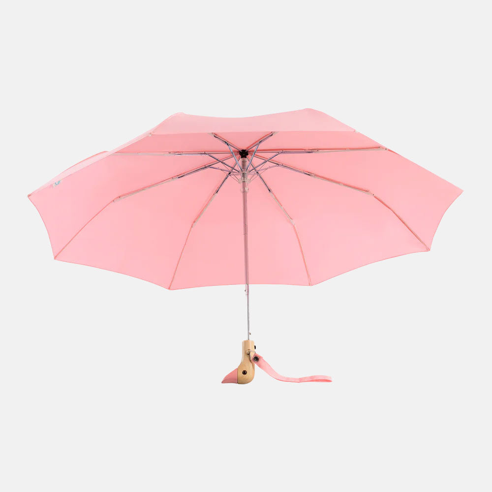 pink eco-friendly handmade duckhead folding umbrella with wood duck head handle